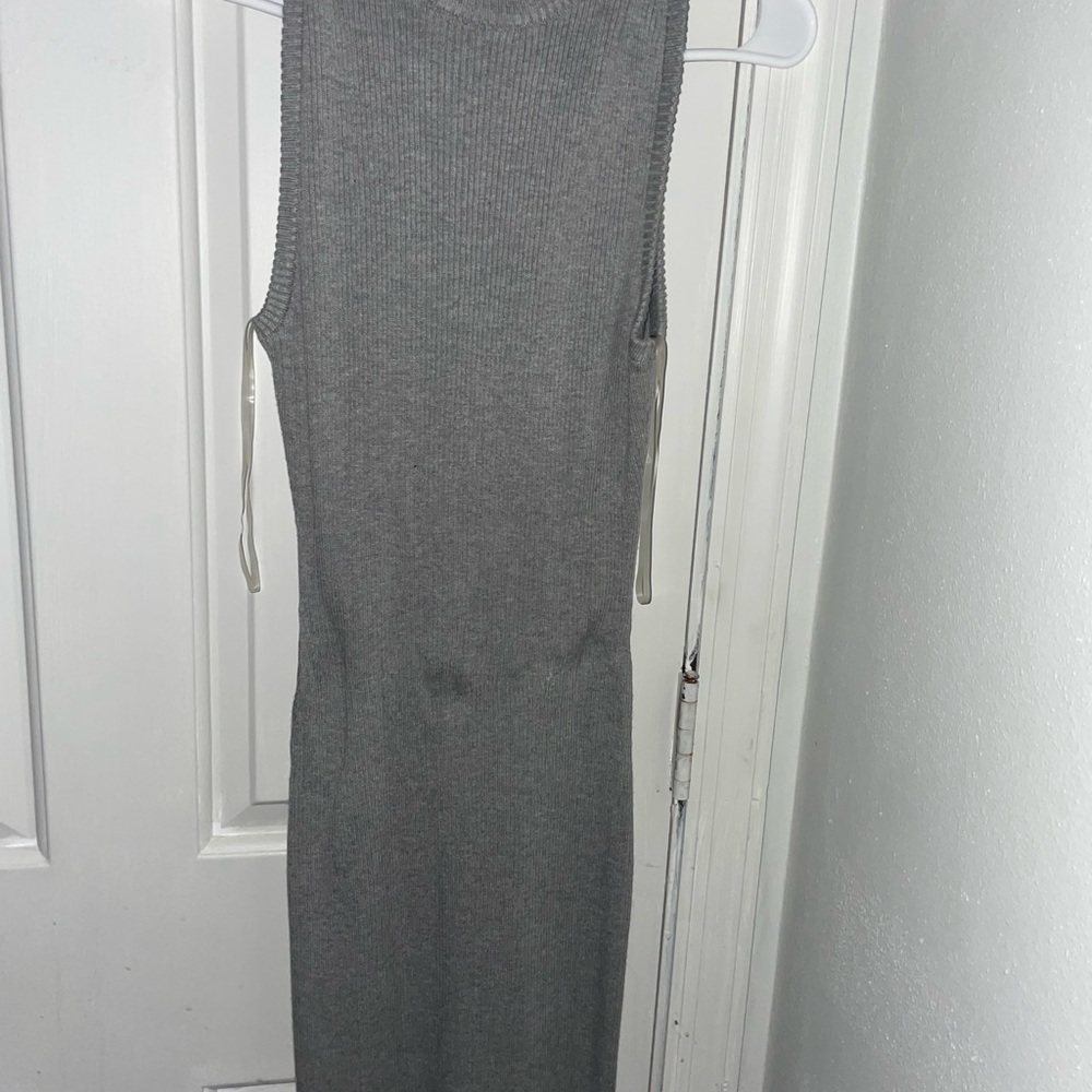 Say What? Charcoal Ribbed Midi Dress
